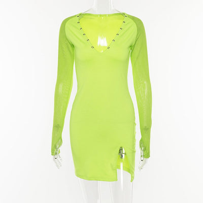 Sexy V-neck Split Dress Neon Sexy Club -  - TheGlowLingerie™️ - TheGlowLingerie™️