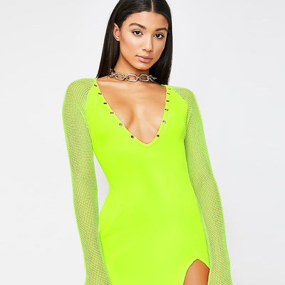 Sexy V-neck Split Dress Neon Sexy Club -  - TheGlowLingerie™️ - TheGlowLingerie™️