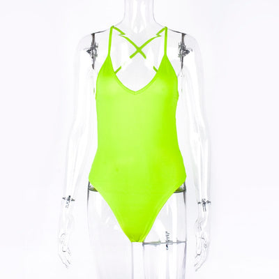 Sexy V-neck Backless Bodysuit Neon Sexy Club -  - TheGlowLingerie™️ - TheGlowLingerie™️