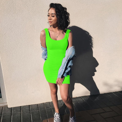 Sexy O-neck Mini Slim Dress Neon Sexy Club -  - TheGlowLingerie™️ - TheGlowLingerie™️