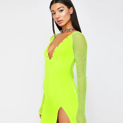 Sexy V-neck Split Dress Neon Sexy Club -  - TheGlowLingerie™️ - TheGlowLingerie™️