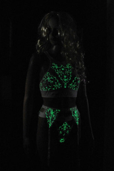 Glow in the Dark Lace Sassy Crop Top and Thong Set